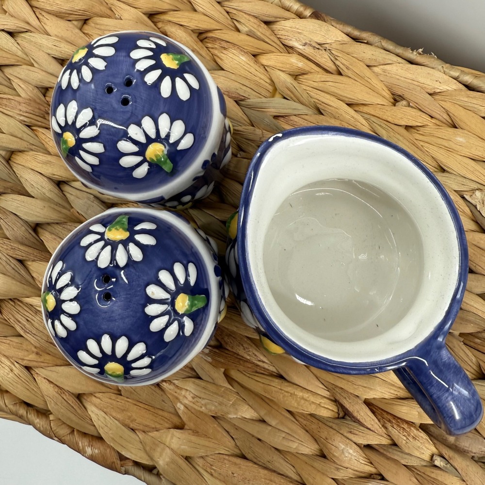 Oneida China Blue Floral Creamer and Salt & Pepper Shakers Set - Picture 2 of 6